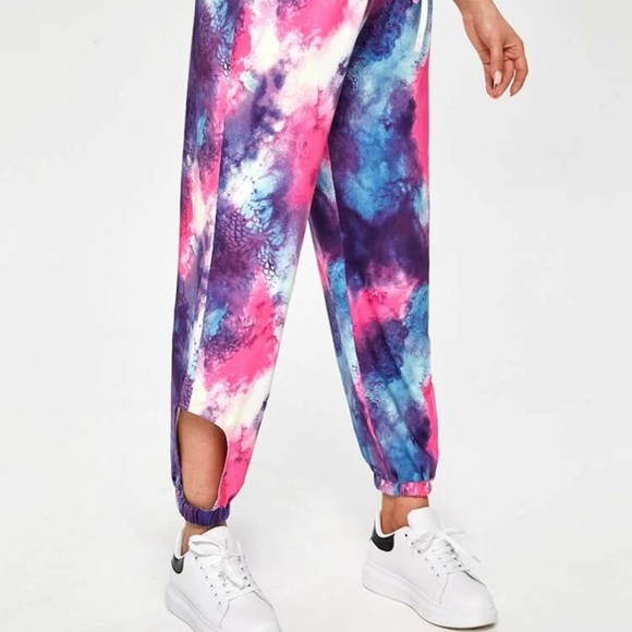 Shein Tie Dye Drawstring Waist Cut Out Sports Pants - Picture 2 of 7
